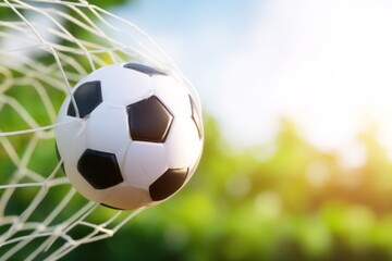 Naklejka premium 3D Effect Soccer Shot Towards Net in Outdoor Setting with Simple Background