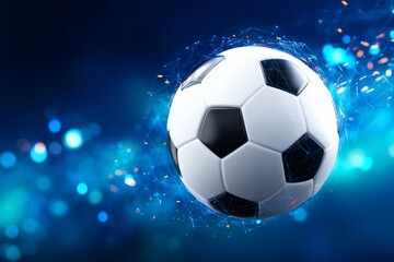 Fototapeta premium Dynamic 3D Soccer Ball with Motion Effects on Deep Blue Backdrop