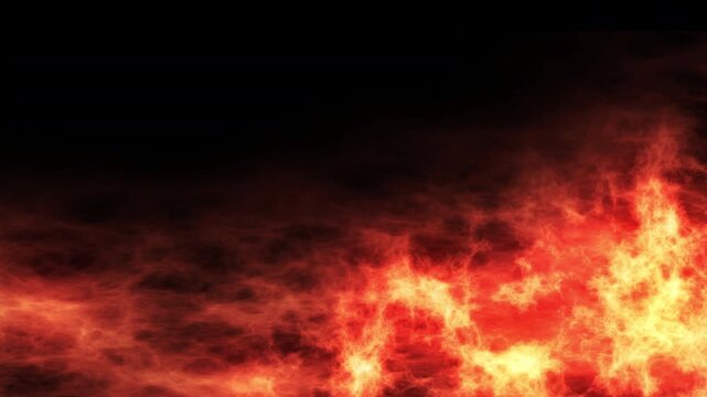 Abstract fire background animation with realistic flowing flames and dynamic motion. Smooth looping fiery texture with glowing orange and red tones, creating an intense and dramatic atmosphere