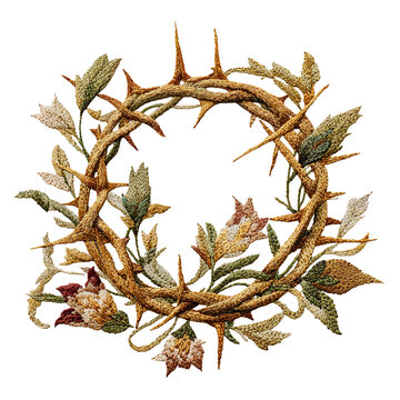 Christianity symbol with embroidered crown of thorns displayed in a religious setting during Easter time