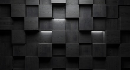 Black Wood Square Block Wall Decorative Background