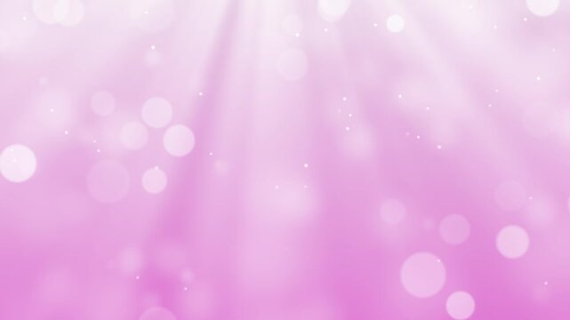Abstract Soft Pink Bokeh and Light Rays Loop.Soft abstract pink background with floating bokeh particles and glowing light rays. Seamless loop for beauty, valentine or technology.