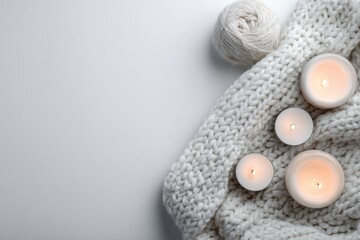 Cozy Winter Vibes with Candles and Knit Blanket