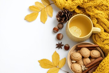 Autumn Cozy Tea and Cookies Flat Lay