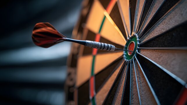 Perfect Bullseye Dartboard Precision Showcases Skillful Accuracy in Realistic Sports Photography