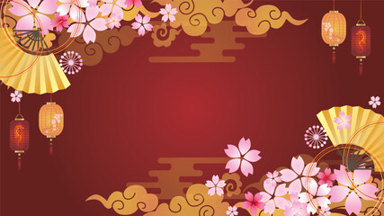 中華風フレーム飾り　春の桜背景