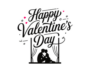 Modern script Happy Valentine&rsquo;s Day typography vector with smooth hand-drawn lettering for romantic branding and cards.