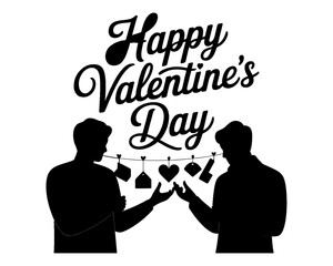 Happy Valentine&rsquo;s Day hand lettering typography vector with romantic script style, perfect for greeting cards, posters and social media designs.