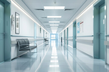Clean and modern empty hospital corridor in a clinic or medical center
