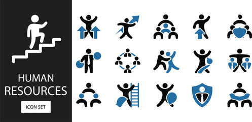 Fototapeta premium Professional human resources and business leadership icon set for corporate growth