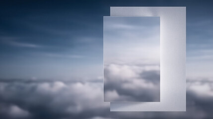 Surreal composition with a doorway and clouds conceptual visualization of transition and dream.