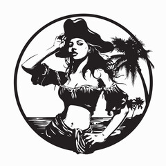 Fototapeta premium A woman in pirate costume posing on the beach image vector