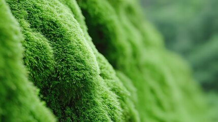Lush green moss close up rich textured background for decorative and ecological scenes.