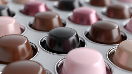 multicolored coffee capsules in a tray close up food shot flavor assortment for capsule machines
