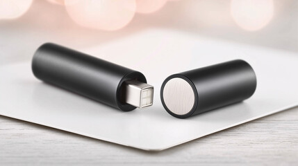 compact external storage device for data transfer next to a laptop