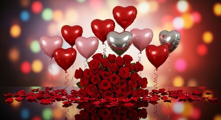Romantic bouquet with heart balloons