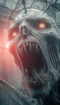 Retrato de una criatura grotesca con una expresi&oacute;n de terror y desesperaci&oacute;n, atrapada en una jaula de alambre.