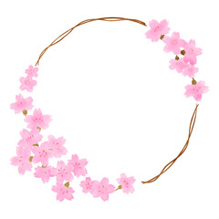 手描き水彩風な桜の花の丸フレーム　春・和風・背景素材