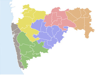 Obraz premium Illustrative Color Map of Maharashtra Division Wise with Ocean Background