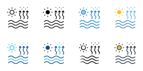 Obraz premium Evaporation icons set multiple style collection. Editable stroke 