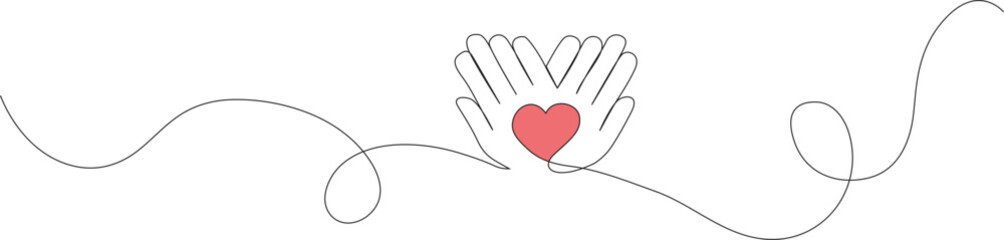 Support Icon Continuous Line Art Care, Community, Heart Shape Vector Illustration
