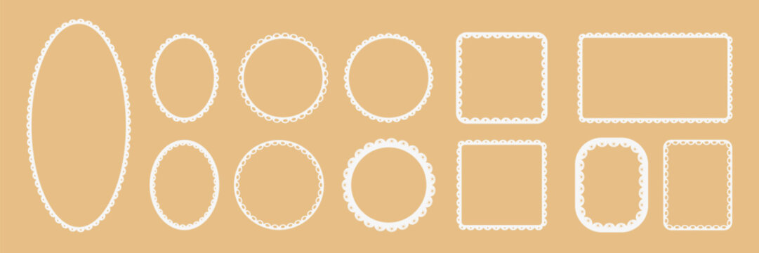 Set of frame wth lace border.  Scallop edges circle and rectangle boxes. Vector