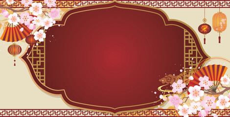 中華風フレーム飾り　春の桜背景