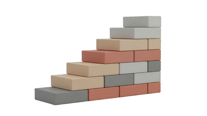 Colorful brick staircase steps for construction and architecture concept, isolated on white background