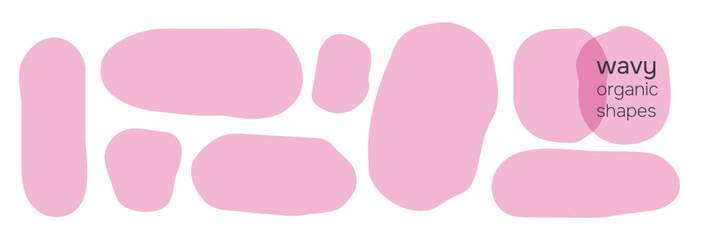 Naklejka premium Pink Rectangle bubble shape with fluid form sticker and speech empty frame. Border wavy badge with blank blob textbox and note organic block. Vector