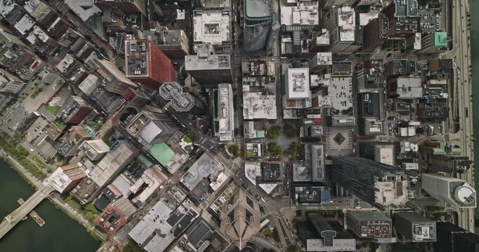 Pittsburgh Pennsylvania Aerial v88 high altitude vertical top-down view of the dense urban landscape, capturing towering skyscrapers and the street grid - Shot with Inspire 3 8k - Sept 25th 2023