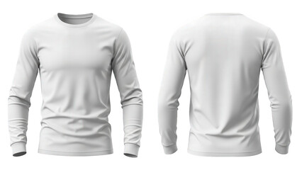 White long sleeve t-shirt mockup for clothing branding and custom apparel design, isolated on transparent background