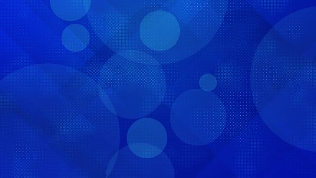 Blue loopable abstract geometric background with slow motion circles and halftone dot patterns, clean modern digital aesthetic
