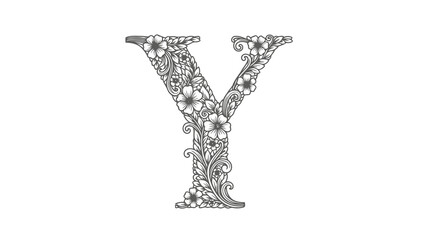 Floral letter y illustration on white background