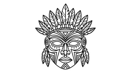 Tribal mask with feathered headband and earrings