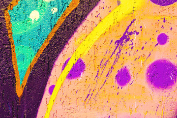 Abstract purple, yellow, turquoise graffiti wall. Modern 2000s Posters, Y2K style flyers, digital...