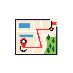 Map Route with Destination Pin and Forest Area