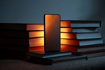 smart phone gllowing on a shelf
