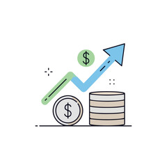 Financial Growth and Investment Arrow with Coins and Stacks