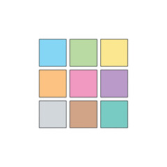 Nine Colored Square Tiles in a 3x3 Grid