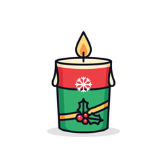 Candle with Christmas Holly and Snowflake