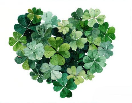 Un coraz&oacute;n formado por hojas de tr&eacute;bol verde vibrante, simbolizando la suerte y el amor.