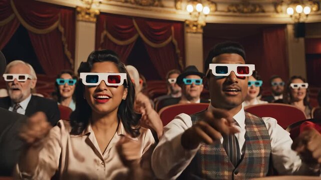 Audience in theater wearing 3D glasses