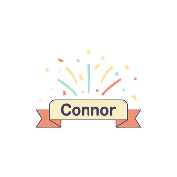 flat semi-flat vector icon of confetti burst forming a name banner Connor