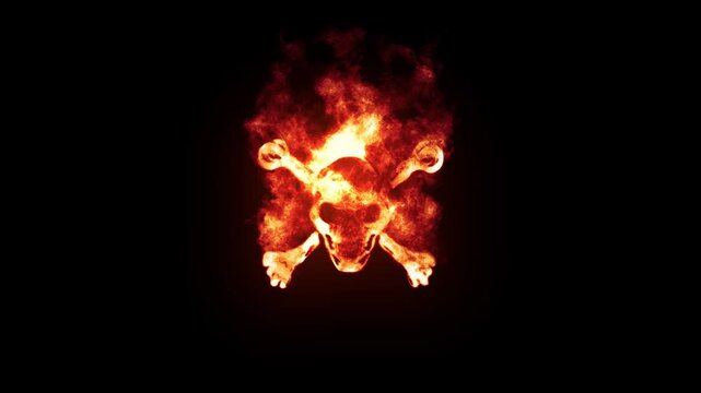 Flaming skull engulfed in intense fire with dynamic motion and dark background
