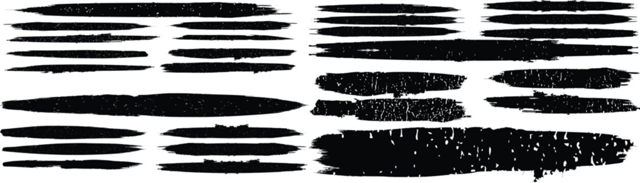 Grunge Paint stripe . Vector brush Stroke . Distressed banner . Black isolated paintbrush collection . Modern Textured shape . Dry border in Black 