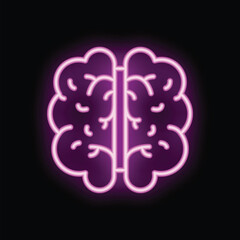 Neon pink brain glowing on a black background, representing concepts like artificial intelligence and creativity © ylivdesign