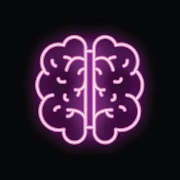 Neon pink brain glowing on a black background, representing concepts like artificial intelligence and creativity