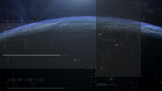 Cinematic view of Earth from space with a clean futuristic HUD overlay, blending real planetary detail with sci-fi interface elements for aerospace, surveillance, and exploration themes