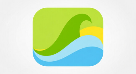 Ocean Wave Illustration with Green Blue Yellow Colors on White Background