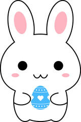 kawaii Easter Bunny Vector Art Holding easter egg Spring Holiday Celebration